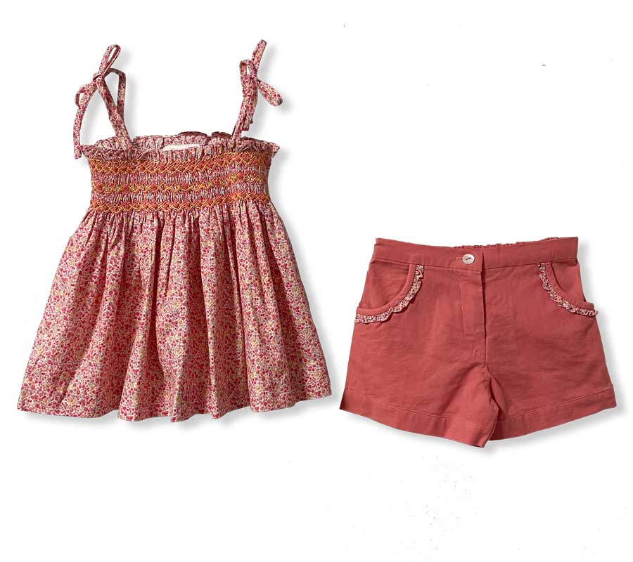 Aura Rose Smocked Shorts Set