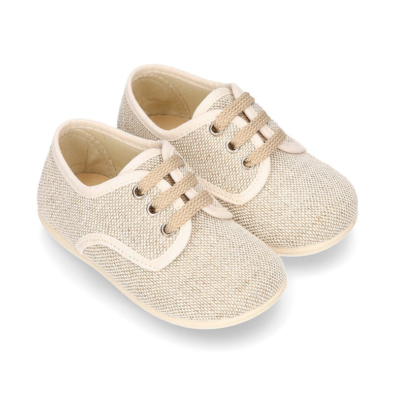Linen Lace Up shoes in Natural