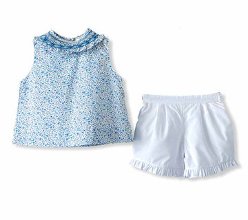 Ming Bleu Smocked Blouse and Shorts