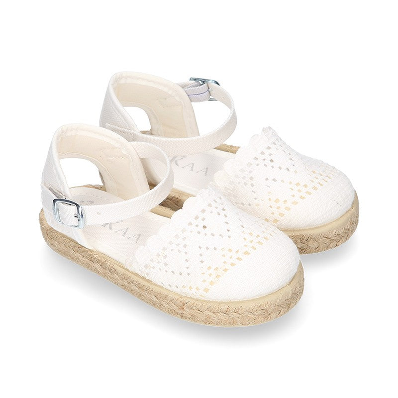 Lace Cotton Canvas Espadrille in White