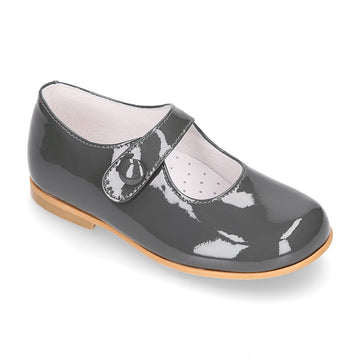 Classic Patent Leather Mary Janes in Grey