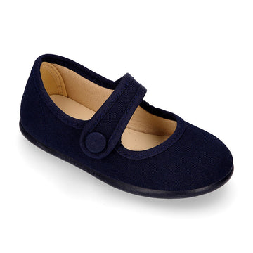 Cotton Canvas Mary Janes in Navy