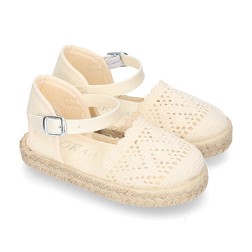 Lace Cotton Canvas Espadrille in Ivory
